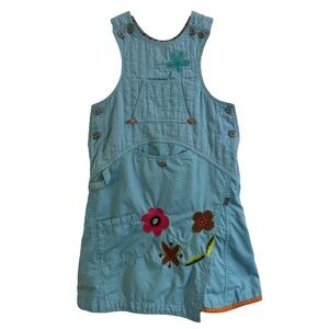 Oilily Blue and Floral Embroidered Overall Dress - Size 7-8!